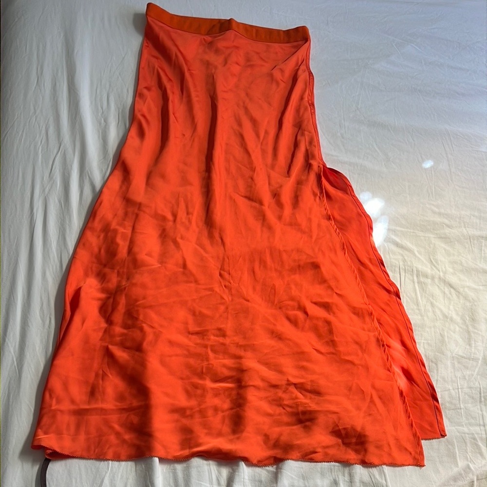 NWT free people intimately free orange satin maxi skirt open slit